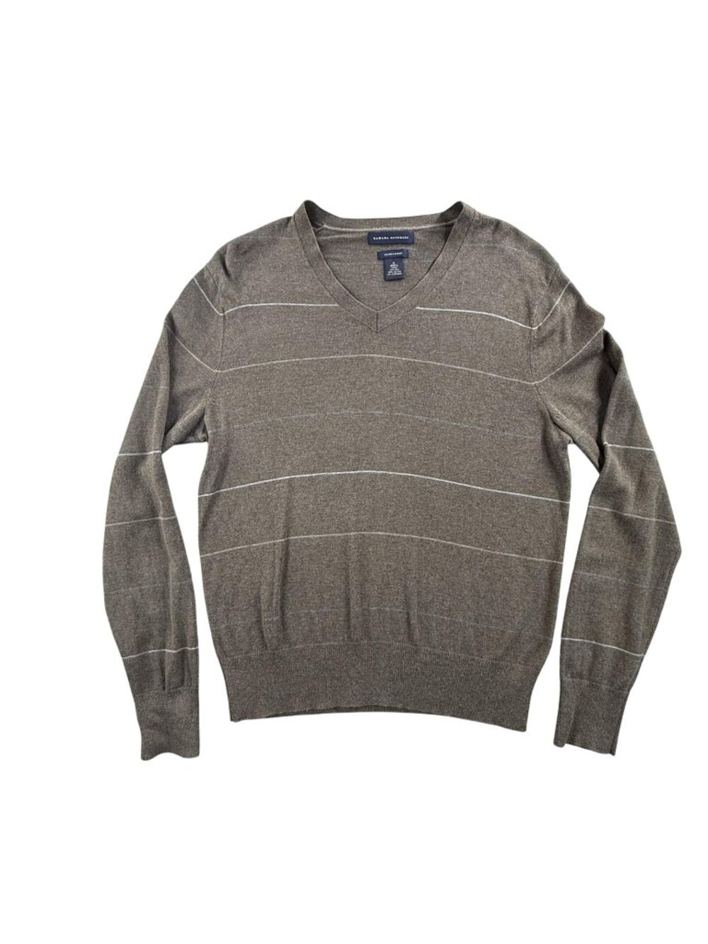 Banana Republic Sweater Mens Small Brown Striped V Neck Silk Cashmere Knit